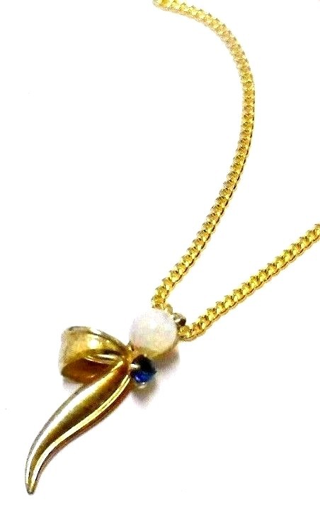 Pendentif Collier Vintage - Cristal Saphir Couleur Or Et Perle - Occasion Impeccable