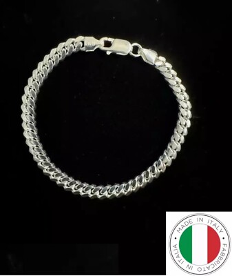 Mens Real Solid 925 Sterling Silver Miami Cuban Bracelet  8 In 5-6 MM from Italy