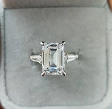 IGI Certified 2Ct LabGrown Emerald & Side Tapper Diamond Triology Ring, Platinum