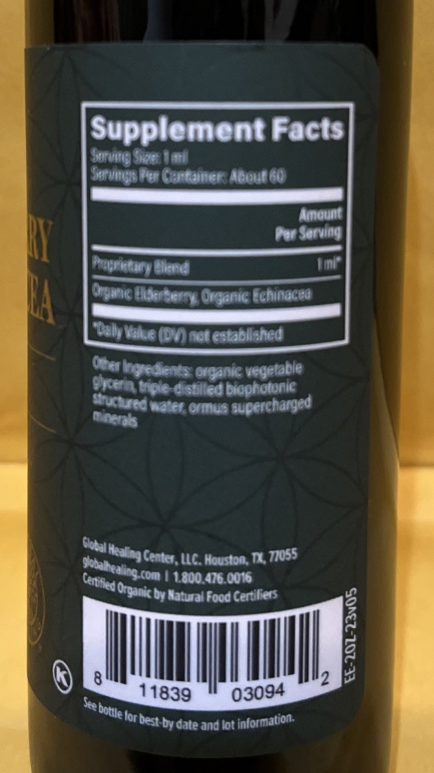 Global Healing USDA Organic Elderberry & Echinacea Liquid Supplement (2 Oz)