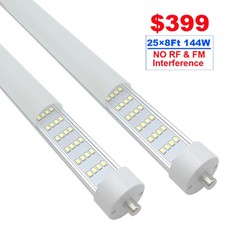 25 Pack 8FT LED Tube Light FA8 Single Pin 144W Bulbs Milky 8Foot LED Shop Lights