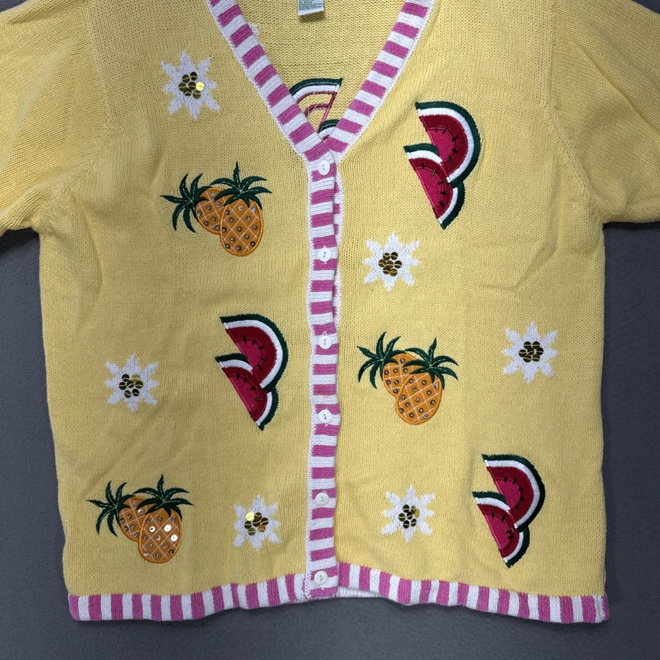 Quacker Factory Cardigan Sweater Womens Large Boho Cottage Grandma Fruit Spring - Image 4 of 4