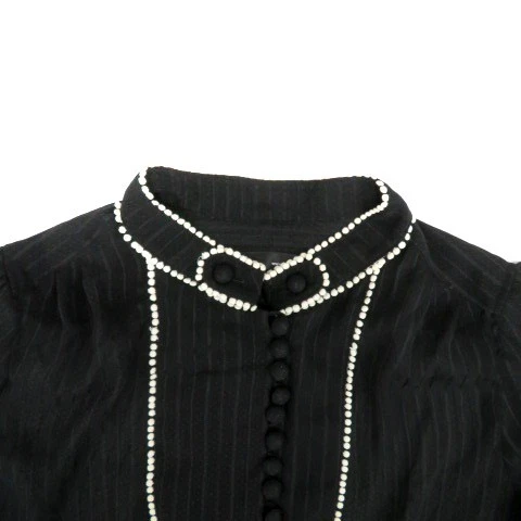 Camicia a righe trasparenti Q-heart blusa stand colletto manica lunga nera M 38 - Immagine 3 di 4