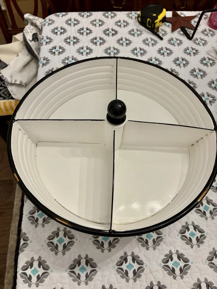 Farmhouse White Metal Rotating Pedestal Bin 14 Inch Diameter - Image 2 of 4