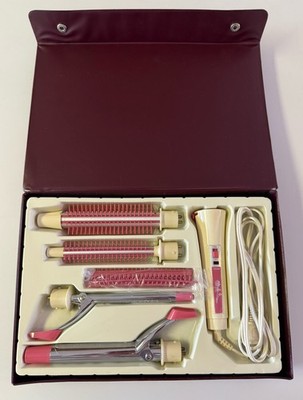 Vintage Sears Curling Iron Hot Brush Set Pink Floral w/ Case 1970s Tested