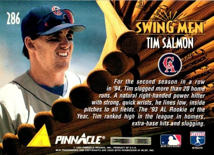 Tim Salmon Angels 1995 Pinnacle Swing Men #286 Baseball Card - Image 2 of 2
