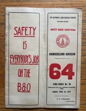 1953 B&O Railroad Timetable No. 64 Cumberland Division Safety First