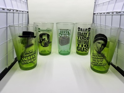 Breaking Bad Pint Glasses Set Of 5 Just Funky Green Tint Free Shipping!