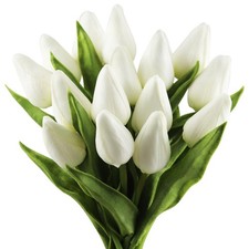 12 PCS White Mini Real-Touch Artificial Tulip in Bulk for Home Wedding Bouquet