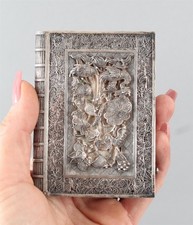 Rare Antique Signed Chinese Export Silver Filigree Figural Book Card Case