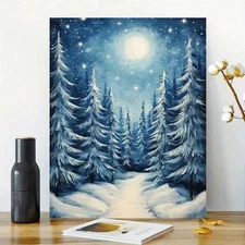 Forest Starry Night Framed Canvas Stretched Ready to Hang 50x40 Home decor Gift