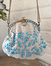 VTG 1920s Turquoise Bead Evening Purse, Flapper, Art Deco