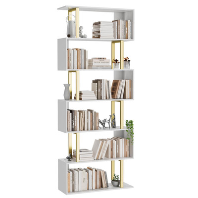 Gadroad 6-Tier Geometric Bookcases Shaped Bookshelf Wood Decorative Storage