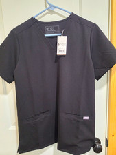 FIGS Women s Casma 3-Pocket Scrub Top, Solid Black, Size M, Polyester