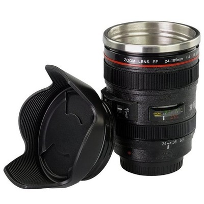 Camera Thermos Lens cup Stainless Steel Mug 12oz 100% Leak Proof Transparent Lid