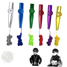 6Pcs Metal Kazoos With Lanyards,With 12Pcs Kazoo Flute DiaphragmsMusical