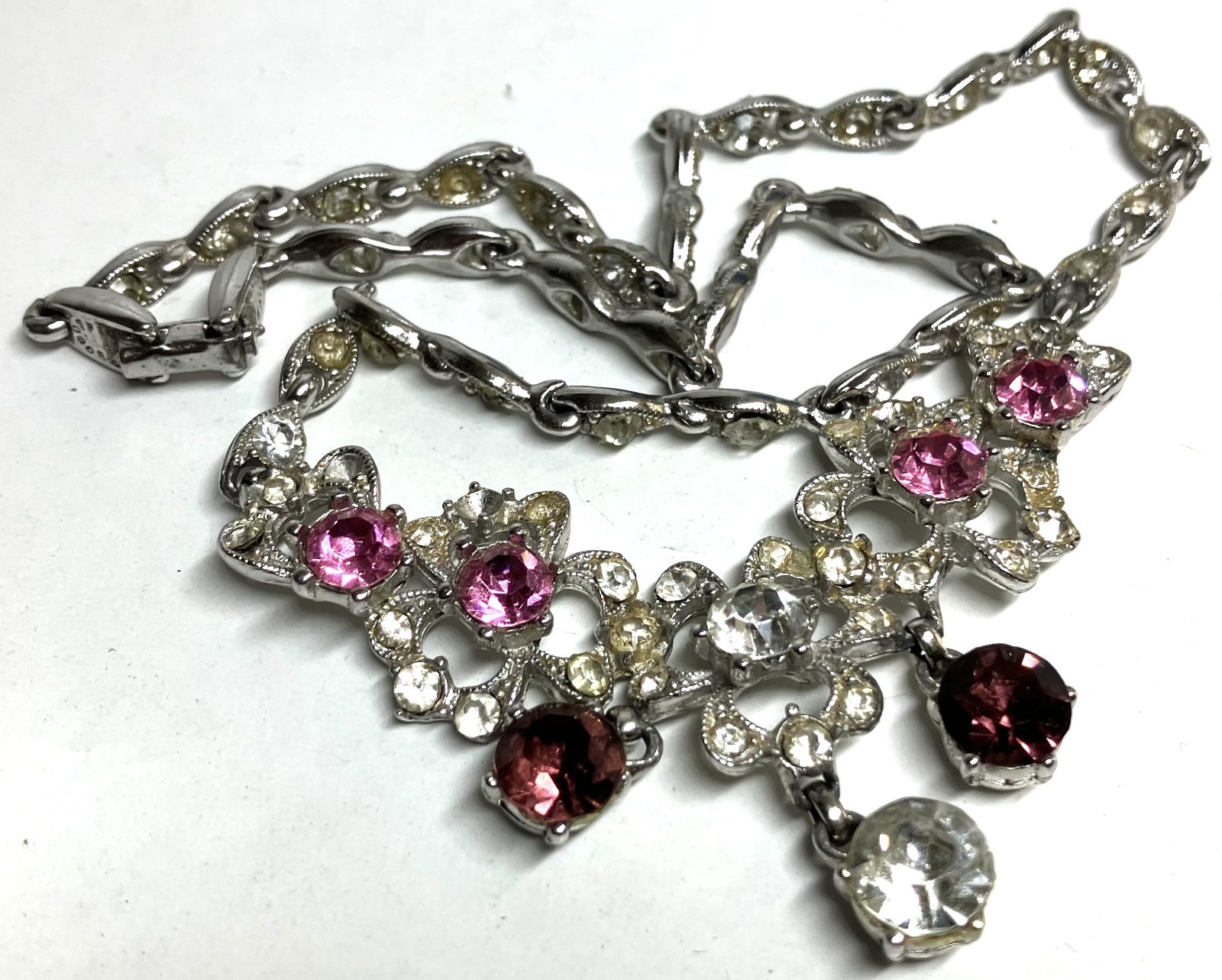 Vintage Signed Bogoff Clear Pink Glass Rhinestone… - image 4