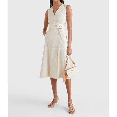 Tommy Hilfiger Midikleid Wickeloptik UK10 in Creme UVP 720£