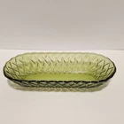 Indiana Glass Basket Weave Avocado Green Celery Relish Dish
