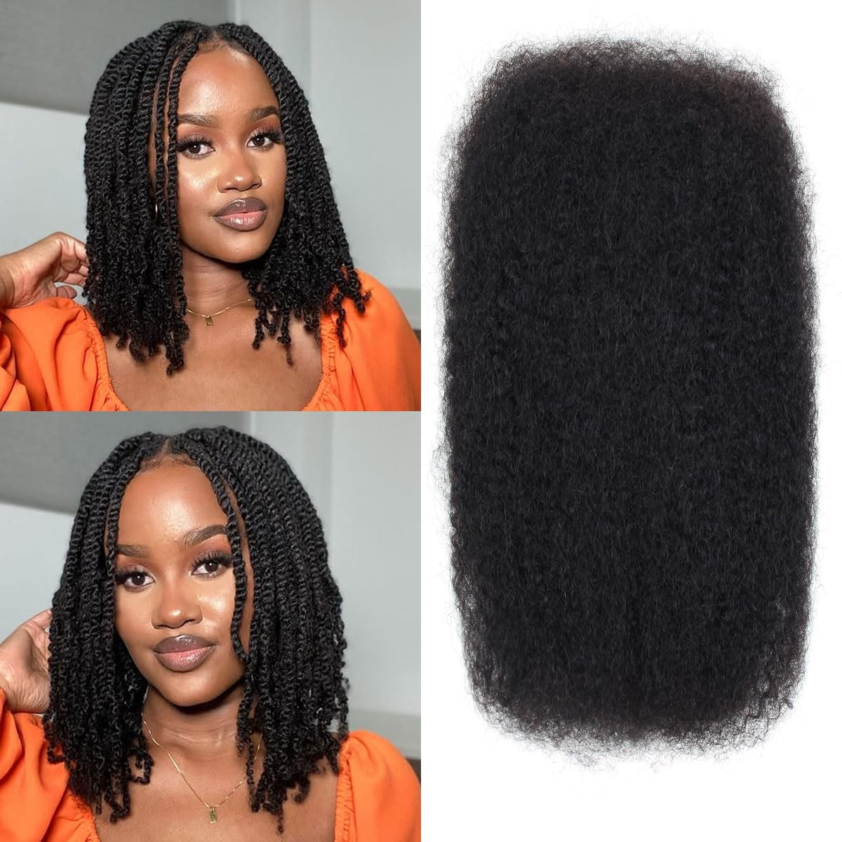 Afro Kinkys Bulk Human Hair, 12 inch 4c Kinky Curly Human Hair for Twist/Perm...