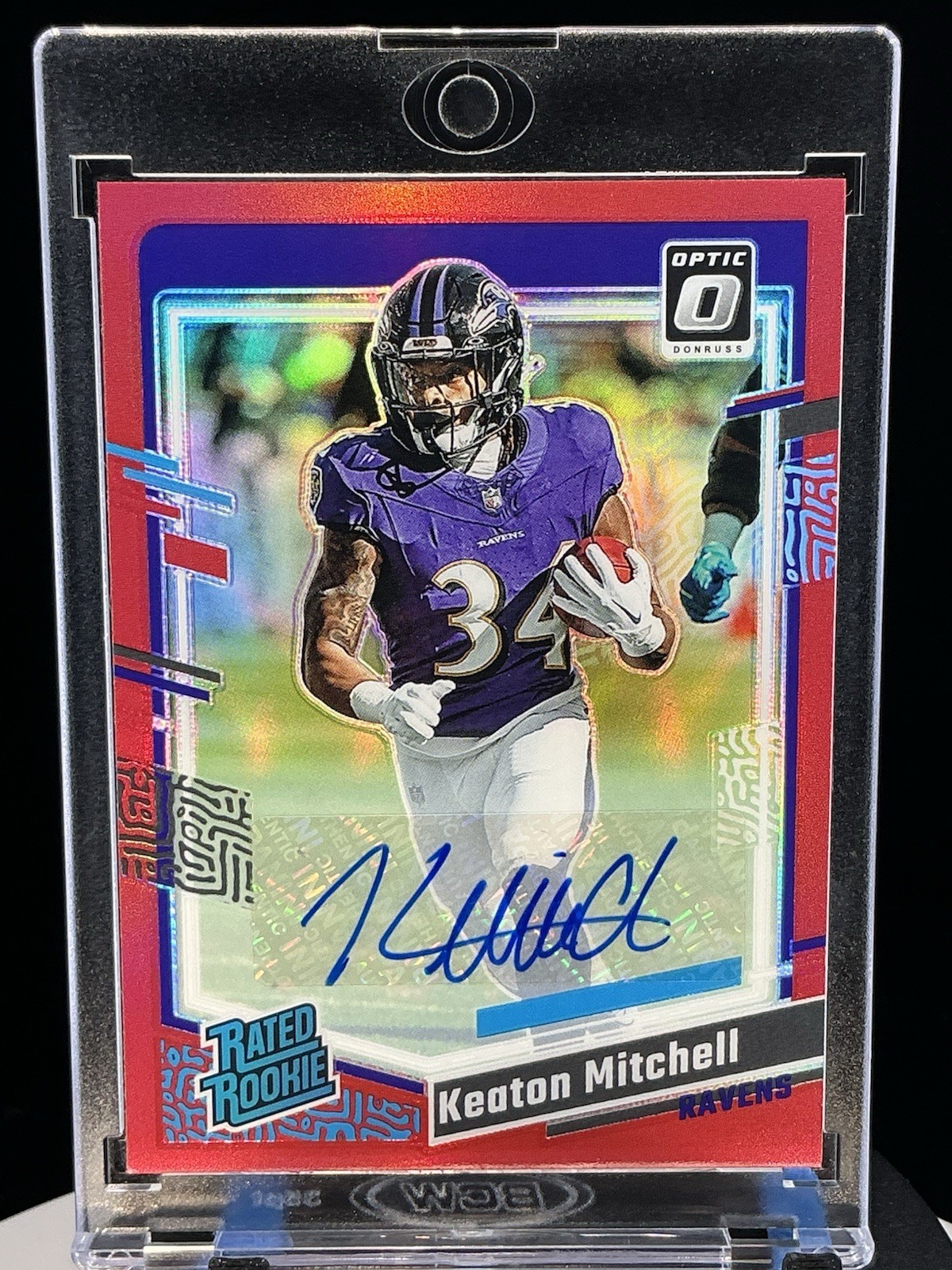 2023 Donruss Optic Keaton Mitchell Red Prizm Rated Rookie Auto /75 Ravens #207
