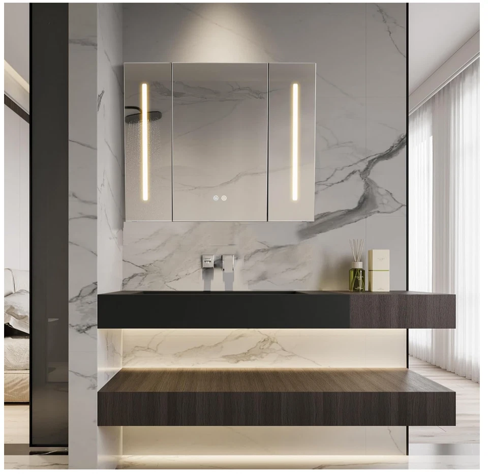 LED Badeschrank Spiegelschrank Schwarzes Holz 80 x 68 x 13,3cm klasse A - Bild 2 von 4