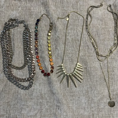 Lot Of 4 Express Brand Necklaces Statement Rhinestone Layered Chain