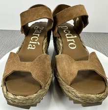 Pedro Garcia Fama Wedge Sandal Suede Women’s Size 37 (US7) Earthy Braided Trim