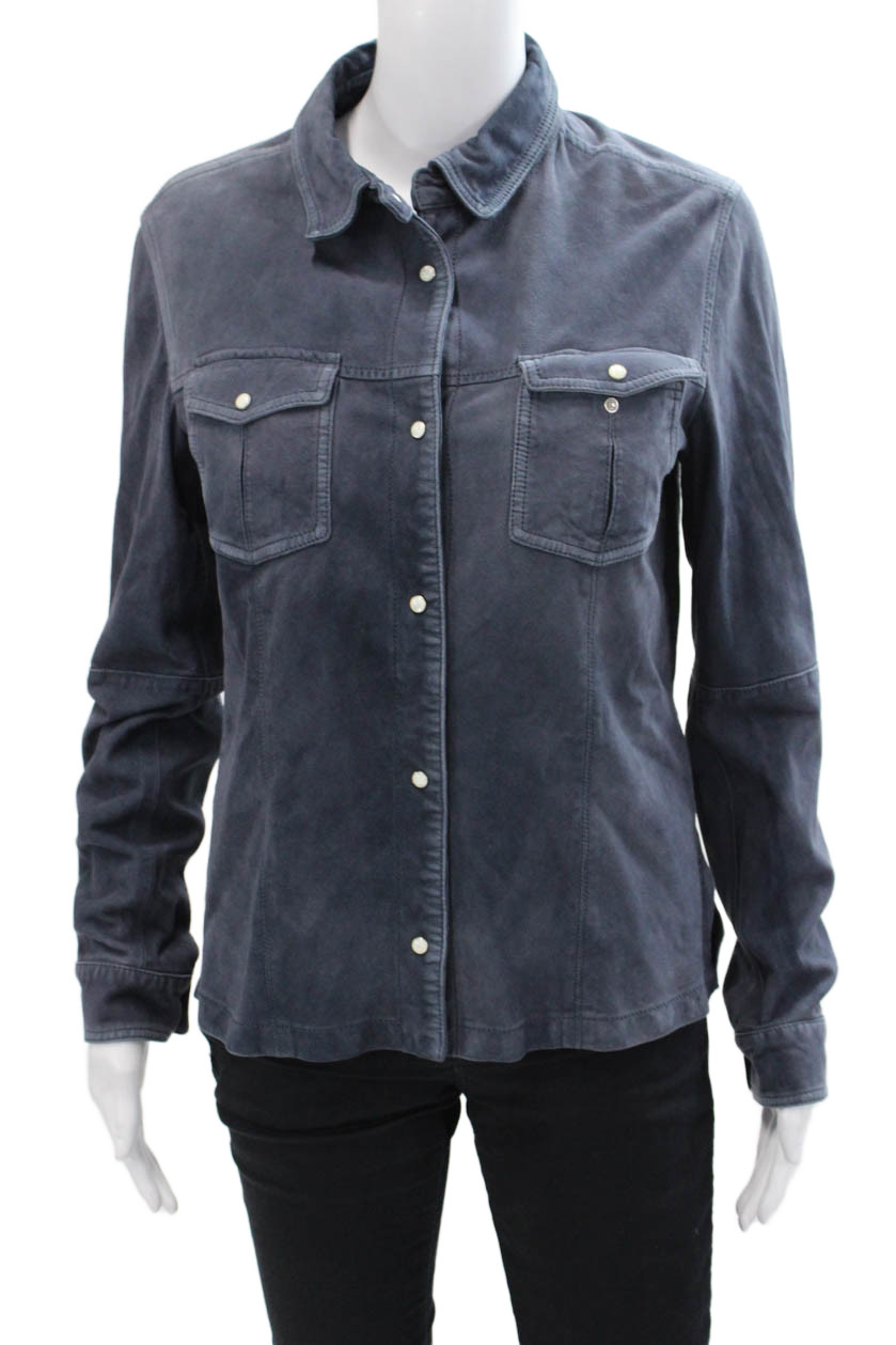 Chaqueta para mujer Sharis Place de gamuza de cuero con botones azul talla M
