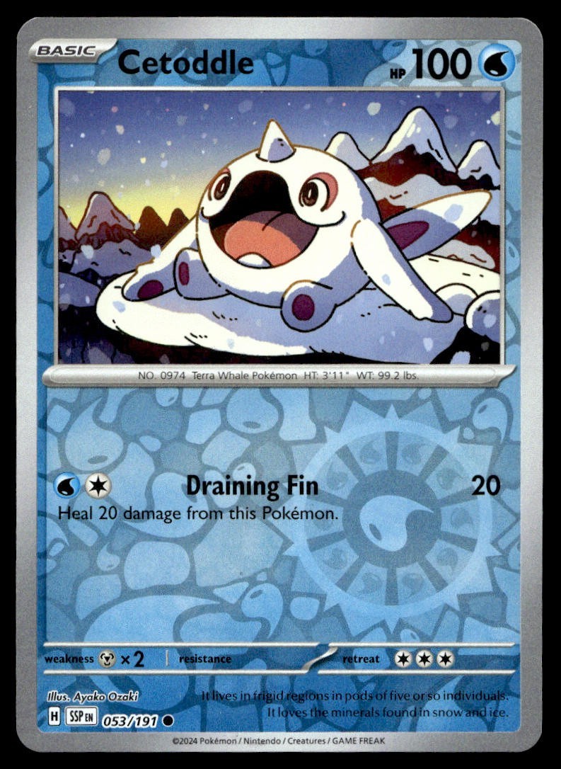 Cetoddle 53/191 Pokemon Card Surging Sparks Common 100 HP Rev Holo LP LX