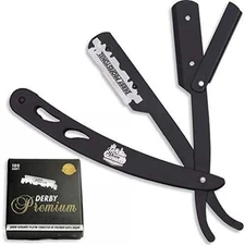 The Shave Factory Straight Edge Razor Kit (Black / 100 Derby Premium Single Edge