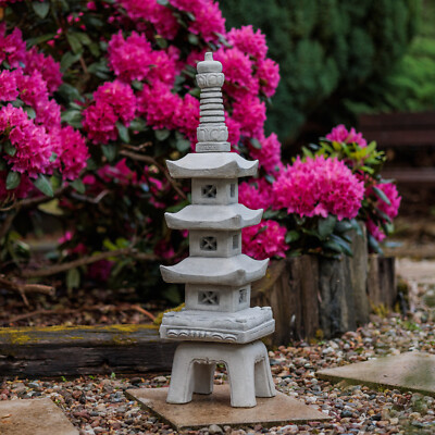 Pagode jap. Steinlaterne Steinskulptur 93 cm 38 kg Grau Weißbeton frostsicher