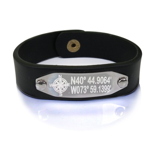 GPS Koordinate Lederarmband Längengrad Breitengrad Lederarmband  - Bild 1 von 6