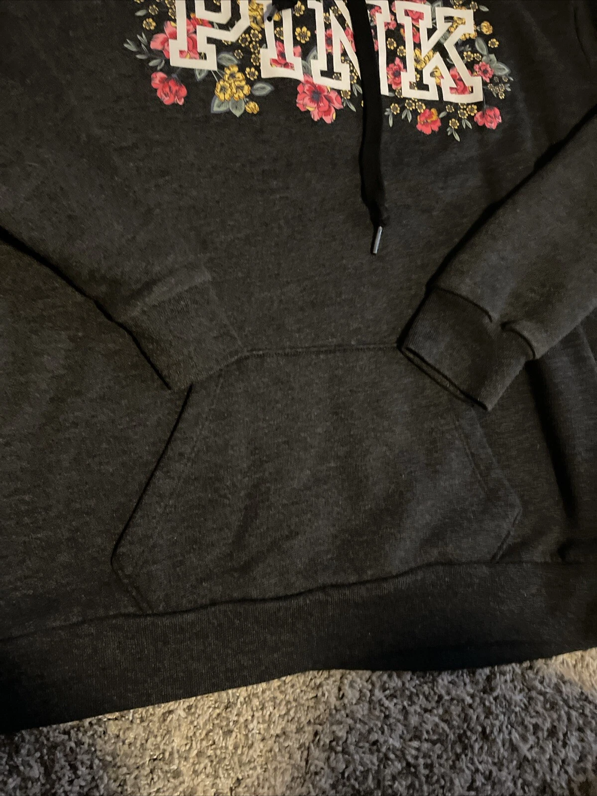 UNDERCOVER Felpa con cappuccio Victoria Secret XS rosa floreale pullover felpa usata in ottime condizioni grigio scuro donna A5