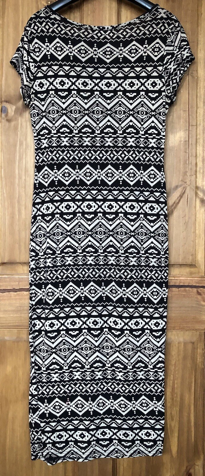 OFF WHITE Abito midi nero panna bianco sporco zig zag azteco bodycon 12