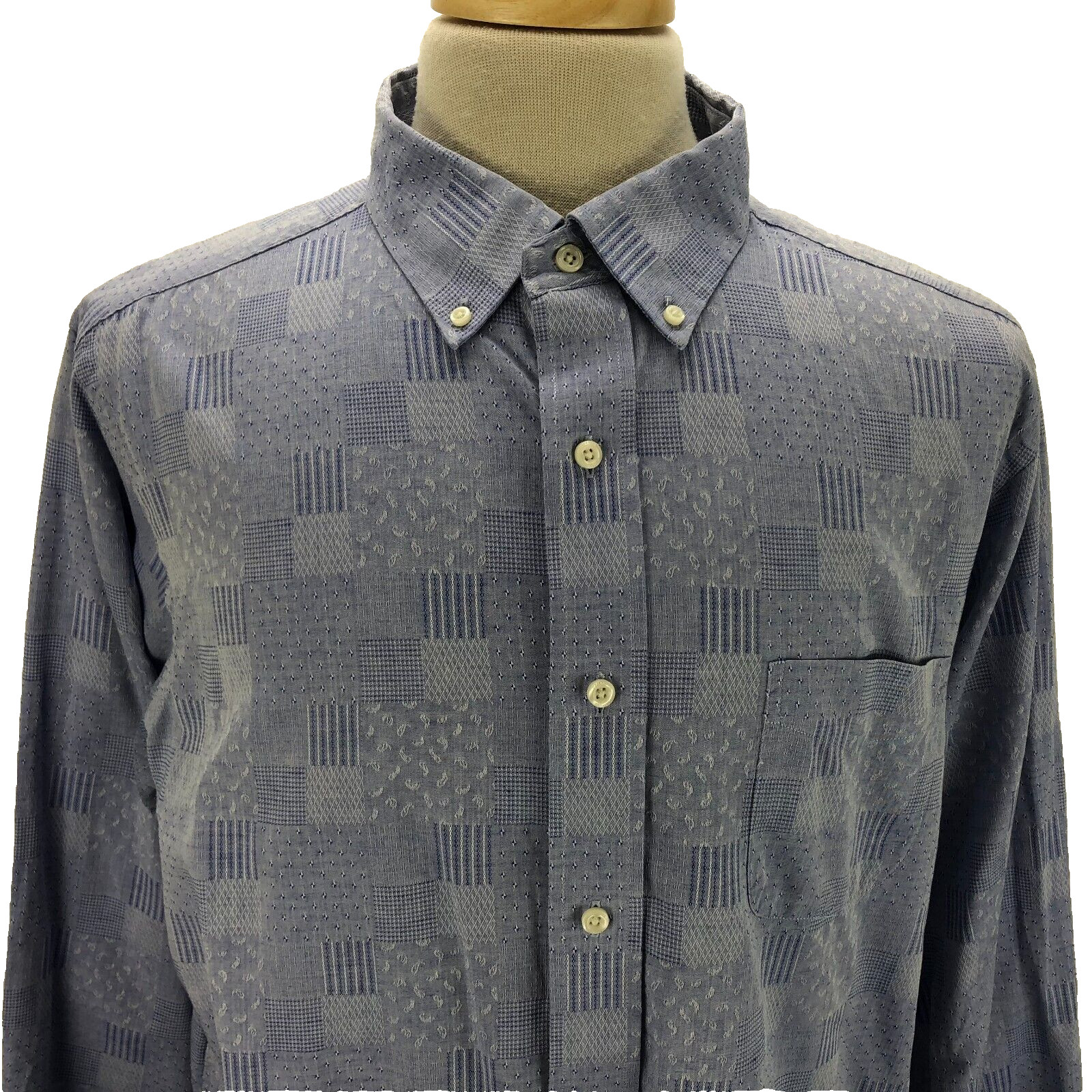 Cremieux XL Solid Blue Quilted Patchwork Button-U… - image 2