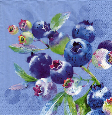 3 Servietten ~ Sommer, Beeren, Blaubeeren, auf blau ~ 33x33