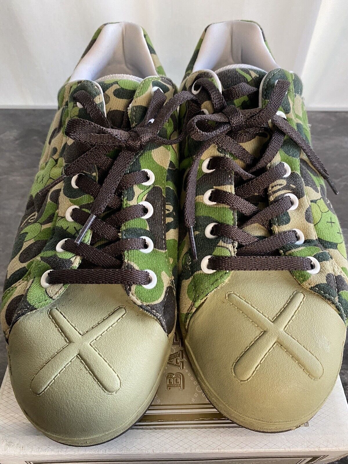 A Bathing Ape Bape Bapesta Kaws Bendy Green Camo Vintage Mens 13 Shoes Worn  Once