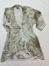 Chico's Size 2 Cardigan Lightweight Linen Blend Open Soft Beige and Seafoam