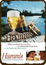1960 HAMM'S BEER Wood Carving & Lake Vintage-Look DECORATIVE REPLICA METAL SIGN