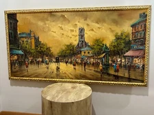 Large Antonio DeVity oil painting on canvas, Paris street signed & studio marks