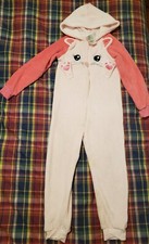 USED H M girls kids pink fleece cat jumpsuit size 6-8Years