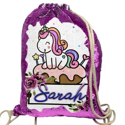 personalised unicorn sequin drawstring bag