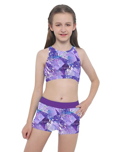 Girls Bathing Suit Tankini Sets Shorts Bikini Top+Bottom Scoop Neckline Tank To - Picture 95 of 124