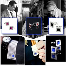 Men's Hot Fancy Luxurious Dazzling Crystal CZ Rhinestone Silver Square Cufflinks