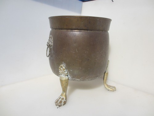 Vintage Brass Trough Tub Planter Plant Pot Old Antique Victorian Lion Loop 10"W - Picture 7 of 17