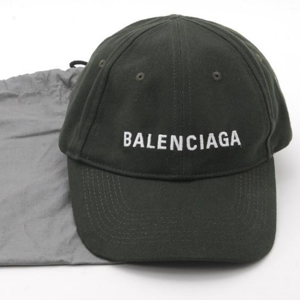 【関税込み】BALENCIAGA Hats BALENCIAGA Logo Baseball Cap Hat Green Hook and Loop Size L