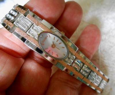 Ladies Elgin Watch Dress Mother of Pearl, White & Rose Gold Baguette Crystals Ladies Elgin Watch Dress White & Rose Gold Baguette Crystals  main image 2