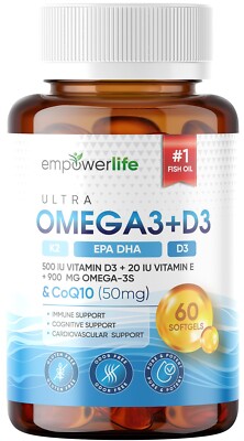 EmpowerLife Omega-3 + D3 Ultra Supplement, Omega-3s, D3, CoQ10