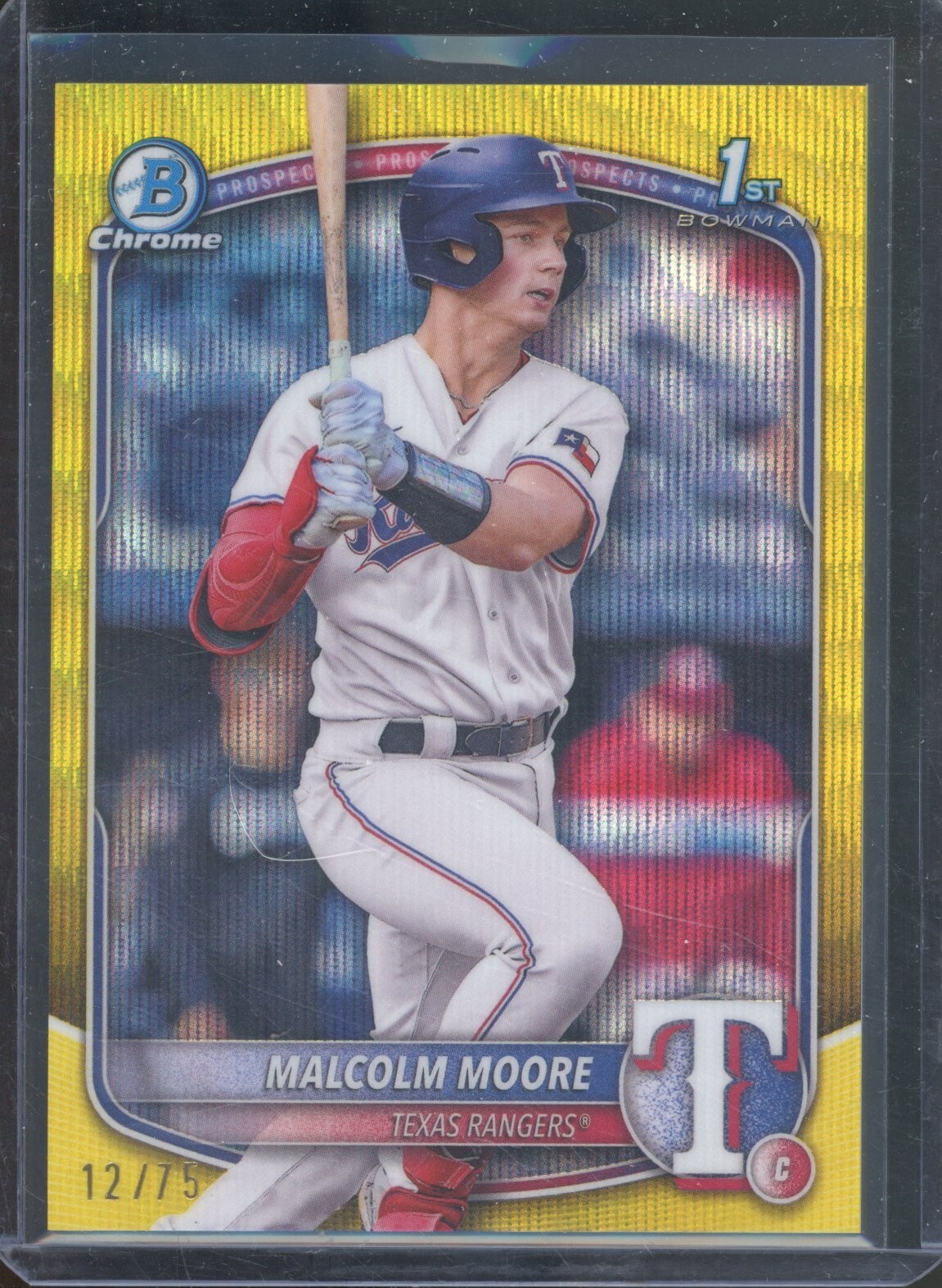 2025 Bowman Chrome MALCOLM MOORE #BCP-129 1st Prospect Yellow Wave /75 Rangers